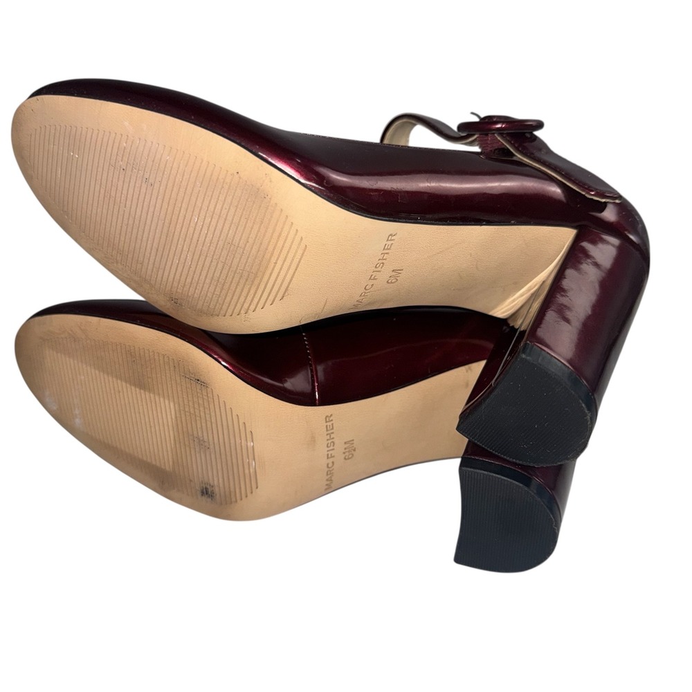 Marc Fisher Shaylie Mary Jane Block Heel Pumps Burgundy Patent Metallic Size 6M - Picture 7 of 9